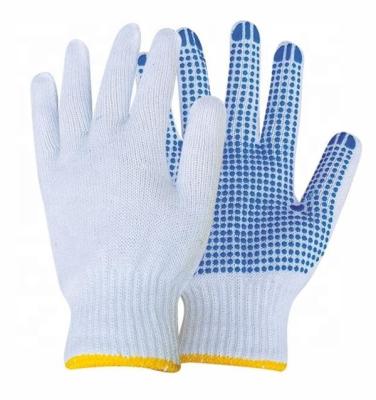 China Construction Work 7gauge Natural White Blue Color PVC Dotted Glove Cotton Knitted Garden Working Gloves for sale