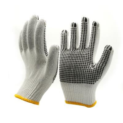 China Construction Work Black PVC Dot White Cotton Knitted Safety Work Gloves Mechanical Work Hand Glove for sale