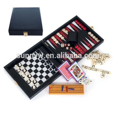 China Wholesale Wooden Multifunctional 5-in-1 Game Set Chess Controllers Backgammon Domino and Poker Game Case for sale