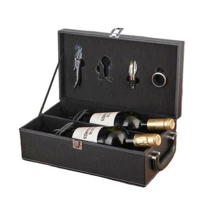 China Custom Wholesale PU Wine Box Packaging 2 Bottles Leather Wine Holder Storage Gift Box for sale