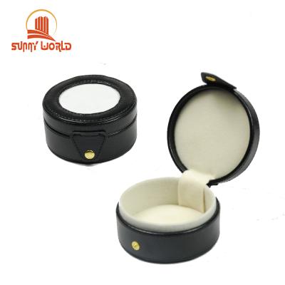 China Jewelry Packing Custom Round PU Leather Mini Travel Small Jewelry Box With Button Jewelry Packaging Box for sale