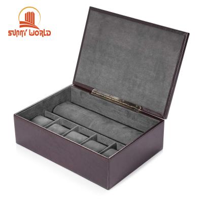 China Handmade 5 Slot PU Leather Valet Watch Box Display Organizer Glass Window Watch Storage Box OEM for sale