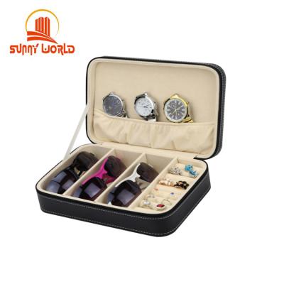 China Glasses Watch Jewelry Storage Box PU Leather Eyeglass Watch Storage Packaging Box Custom Organizer Box for sale