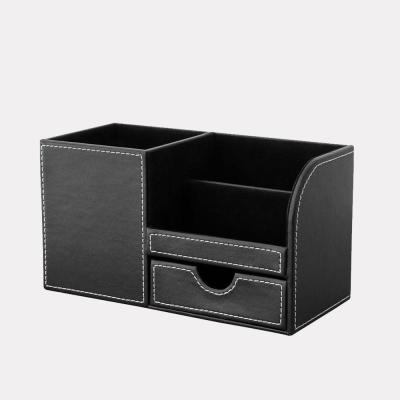 China Multifunctional PU Leather Table Desk Customs Organization Storage Box Stationery Desk Organizer for sale