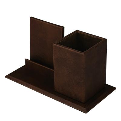 China Wholesale Mobile Phone Desk Charger Stand Leather Phone PU Desk Organizer Stationery Desk Box for sale