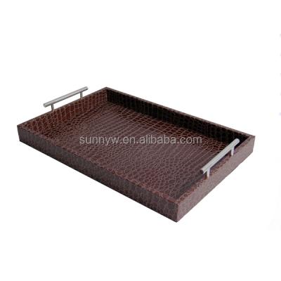 China Home Restaurant Luxury Customization PU Hotel Tray Hotel Bathroom Leather Serving Tray With Handle for sale