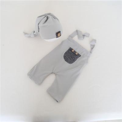 China Polyester/Cotton PWPROPS Gray Newborn Boy Romper Hat Photo Props Baby Boy Outfit Long Tail Hood Photography Newborn Props for sale