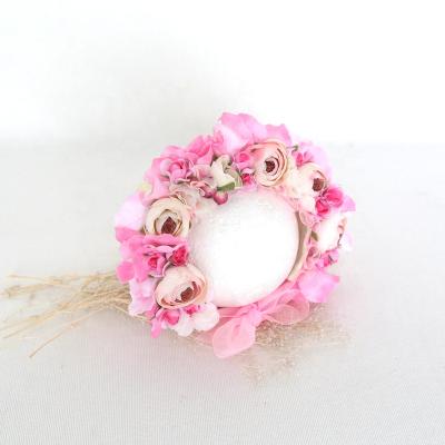 China Handmade Beautiful Cowl Flower Baby Grill Hat Pink Vintage Plush Floral Hat Photography Newborn Props for sale