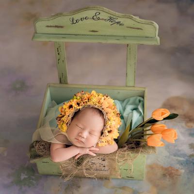 China Plush Hat Newborn Floral Baby Granden Handmade Flower Hood Grill Photo Props Newborn Props Hat for sale