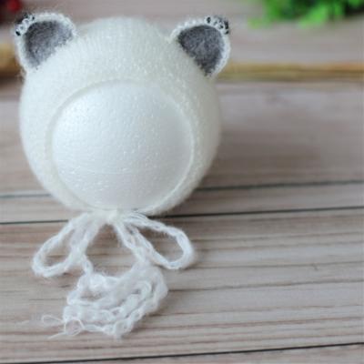 China Imitate Mohair Animal Mewborn Teddy Bear Hat New Born Photography Props Knitted Cowl Baby Animal Photogaphy Hat for sale