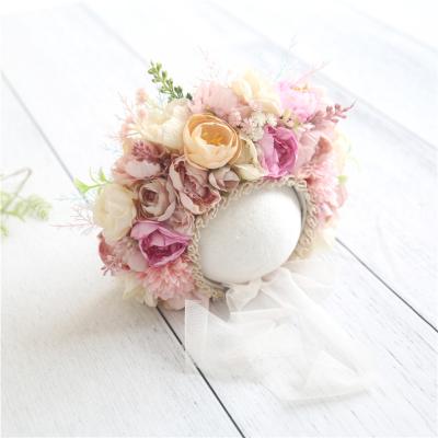 China Vintage Plush Baby Gril Hat Garden Floral Flower Hood Newborn Photography Props Newborn Props Garden Hat for sale