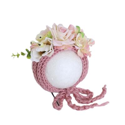 China Props Newborn Vintage Plush Flower Hood Photography Hat Baby Flower Hood Floral Photo Shoot for sale