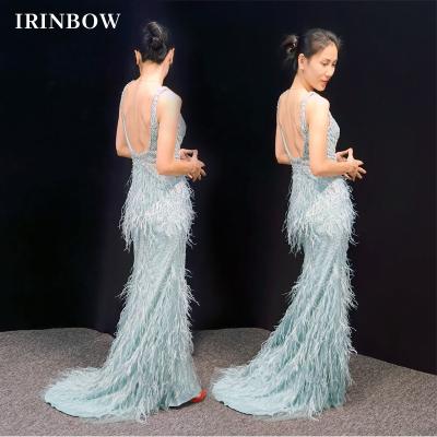 China New IRINBOW DD22007W dry cleaning fashion ostrich feawomen dress party wear wholesale graduation bridal dresses cloth for sale