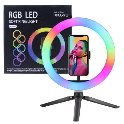 China Foldable 10 Inch Selfie Ring Light RGB Colorful LED Fill Light With Tripod Stand Photography Studio Lamp For Youtube Makeup Video for sale