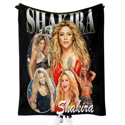 China Anti dust mite no moq Dropshipping accept custom with logo printed Super Soft Polyester Shakira Flannel Fleece Spray Paint Blanket for sale