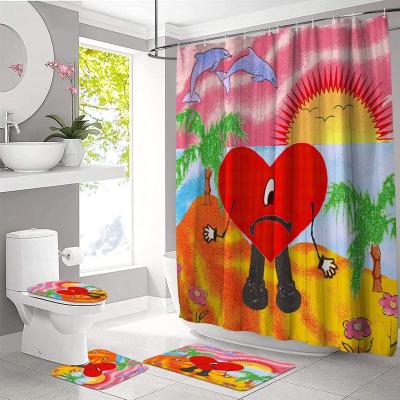 China Sustainable Wholesales Cool Four Sets Bathroom Design Fashion Custom Design Bath Covers Toilet Shower Curtain for sale