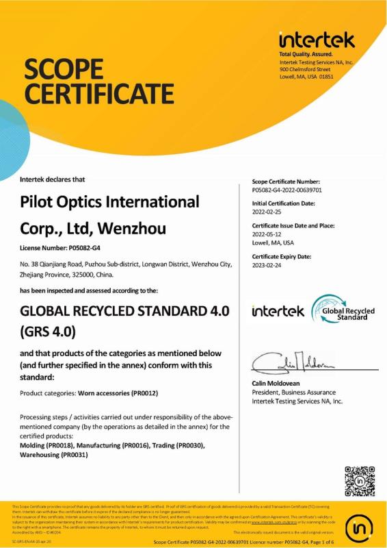 GRS - Pilot Optics International Corp., Ltd. Wenzhou