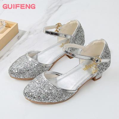 China Lovely Princess Shoes Shiny Sandals Girl's Fashion Bow Party Shoes Breathable Wholesale High Heels Shoes for Girls Children for sale