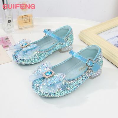 China 2023 Fashion Rhinestone Arch Girl's Princess Shoe High Heel Girls Shoes Stylish Breathable Shiny Girls Wedding Shoes for sale