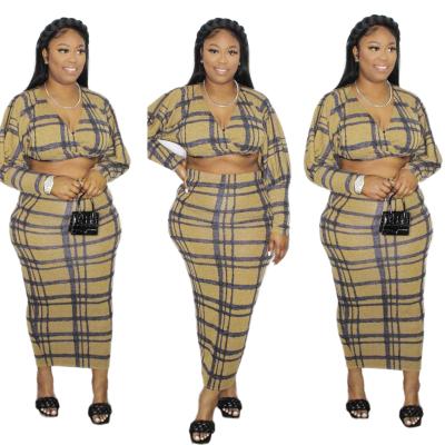 China 2022 new designs anti-static crop top and maxi skirt club long wear sleeve two-piece set matching skirt and top set for sale