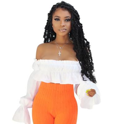 China Anti-pilling Hot Selling White Sexy Club Wear Blouse Women Crop Long Sleeve Top Ruffles Off Shoulder Top Women for sale