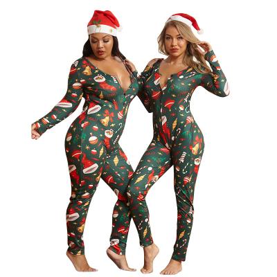 China NEW YEAR 2021 Christmas Fashion Women QUICK DRY Stretch Onesie Tight V-Neckline Plus Size 5XL Jumpsuit Christmas Pajamas Sleep Wear Home Wear for sale