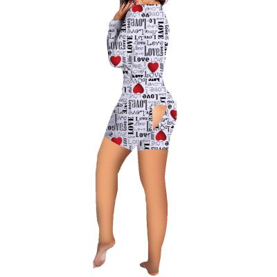 China New Sexy QUICK DRY Heart Printing Women Bodycon Sleepwear Overalls Jumpsuit Shorts Romper Dancer Tights Long Sleeve Button Jumpsuit for sale