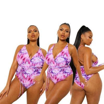 China 2021 Breathable Large Size One Piece Swimwear Women Sexy Print Bandage Bathing Suit Summer Beach Wear Plus Size Thong Swimsuits for sale