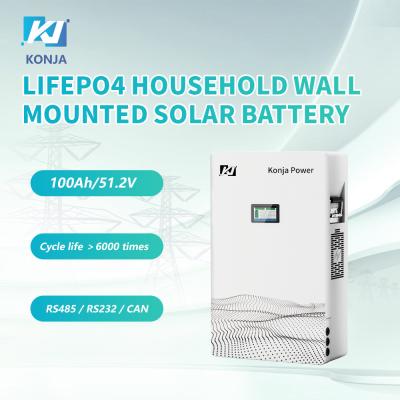 China KonJa Deep Cycle High Quality Battery Cell 51.2v 100Ah 5.12kWh LiFePO4 Household Wall Mounted Solar Battery for sale