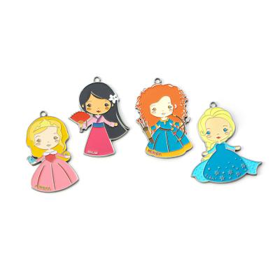 China Cute Colorful Cartoon Girl Princess Custom Made Soft Enamel Souvenir Gift Metal Pendant For Key Chain for sale