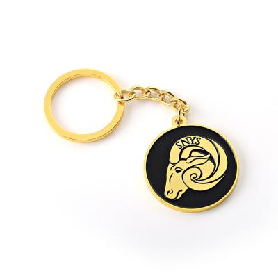 China Souvenir Gift Gold Round Black Metal Goat Circle Brass Ring Key Chain Key Chain for sale