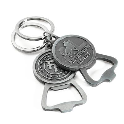 China Souvenir Gift Custom Metal Antique Silver Cheap Bottle Opener Keychains With Lettering Logo for sale