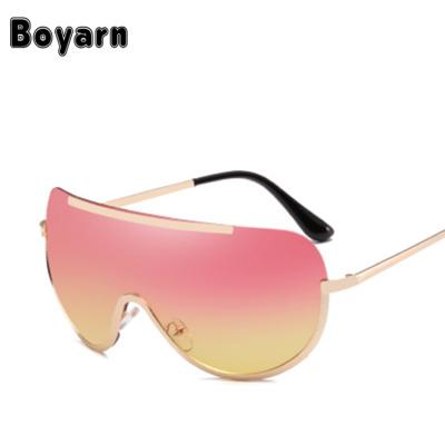 China New Fashion Boyarn Sun Glasses Fashion Shield Sun Glasses Big Oversized Alloy Frame Sun Glasses One Piece Sexy Cool Women UV400 Wholesale for sale