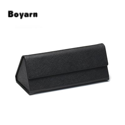 China Flip On PU Leather Case For Sunglasses Men Women Glass Case For Storage Rack Triangle Glass Wholesale Box for sale