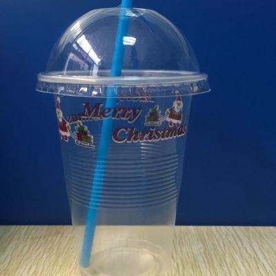 China Traditional 16oz pp disposable plastic cups with custom DOM lid and straw logo printing milktea juice for sale