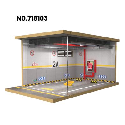 China 2022 New Lot 1/18 Transparent Acrylic Wooden style diorama model car parking lot with led garage CARMCK light solid wood model for sale