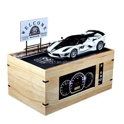 China Diecast Toy 1:18 Car Garage Model Solid Wood Parking Lot Scene With Collectible Light Decoration Acrylic Display Box for sale