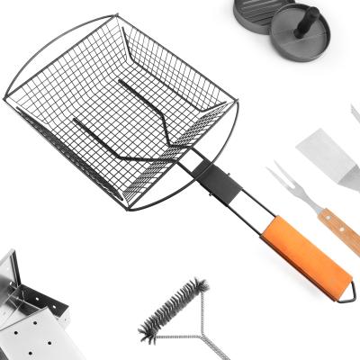 China Thermal Resistance 3414 Non-stick Grill Mesh BBQ Grill Basket BBQ Plant Pot With Long Handle for sale