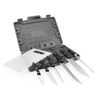 China Thermal Resistance 3489 BBQ Outdoor Camp Plastic Case 7pcs Cooking Knife With Cutting Board for sale