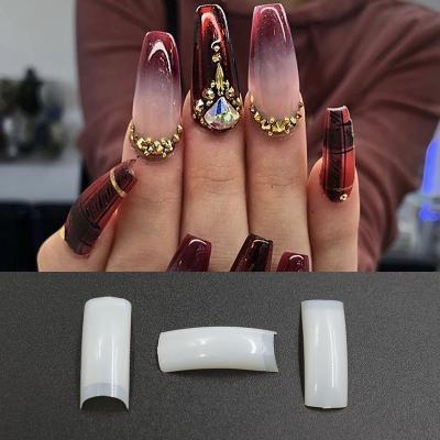 China Eco-friendly Material Ready To Ship Acrylic Curved Custom Logo Long Pre Shaped Coffin C Curve Nail Tips xxxl 11 sizes 500 pcs for sale