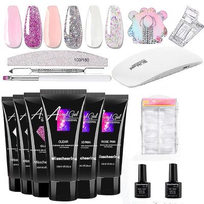 China Amazone Nail Kit With Lamp Sequin Acrylic Nail Extension Glue Tool Kit 6 Colors Extension Lasting Gel Manicure for sale