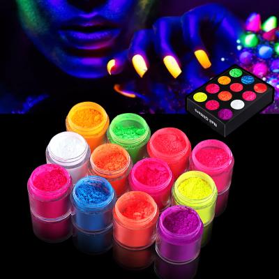 China Fluorescence Ready To Ship Nail Art Phosphor 12 Color Set Acrylic Powder For Nail scolored Acrylic Nail Powder Private Label for sale