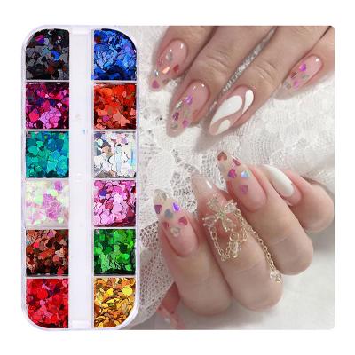 China Decorate Nail Ready To Ship Mixed Color Laser Shape Heart Gold Nail Sequin Nail Art Glitter Sparkle Designer Decoration Shapes for sale