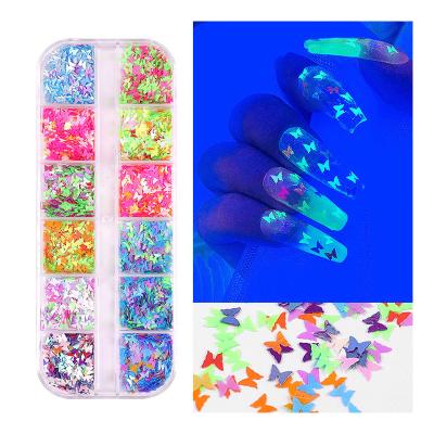 China Decorate Nail Ready To Ship 12 Holographic Nail Art Glitter Gold Glitter Glitter Sparkle Grids Nail Luminous Sequins for sale