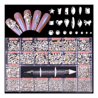 China Decorate Nail Ready To Ship New AB Opal Glass Rhinestone For Luxury Flat Back Nail Art Decoration Rhinestones Set Nails for sale