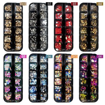 China Decorate nail ready to ship 3d conical charm luxury colorful rhinestone gold diamond k9 fake nail art for sale