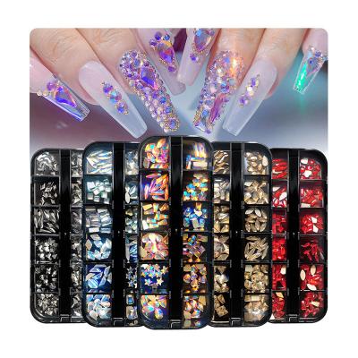 China Decorate Nail Ready To Ship Multipack White Gold Crystal Rhinestone For Nail Decoration Fake Nails Press On With Rhinestones for sale