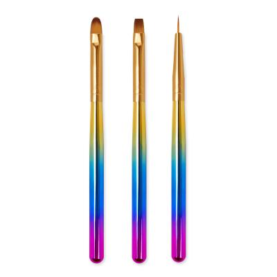 China Durable Ready To Ship Nylon Round Detail Ombre Gold Nail Art Brush Set Synthetic Nail Art Liner Brushes for sale