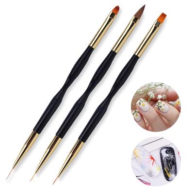 China Goods Ready to Ship Black Detail Art Graffiti Detail Oil Cuticle Gel Nail Brush Rhinestone Pen Double Head Polish for sale