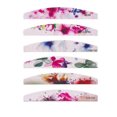 China Professional Wholesale 80/100/150/180/240/320 Flower Rubbing Strip Nail File Double Side Half Moon Finger Nail Tool Nail+foot for sale